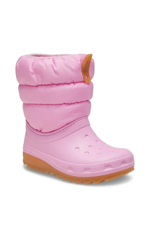 Image of Crocs Girl's Classic Neo Puff Boot Pink Kids Size: 3 Pink Female 3
