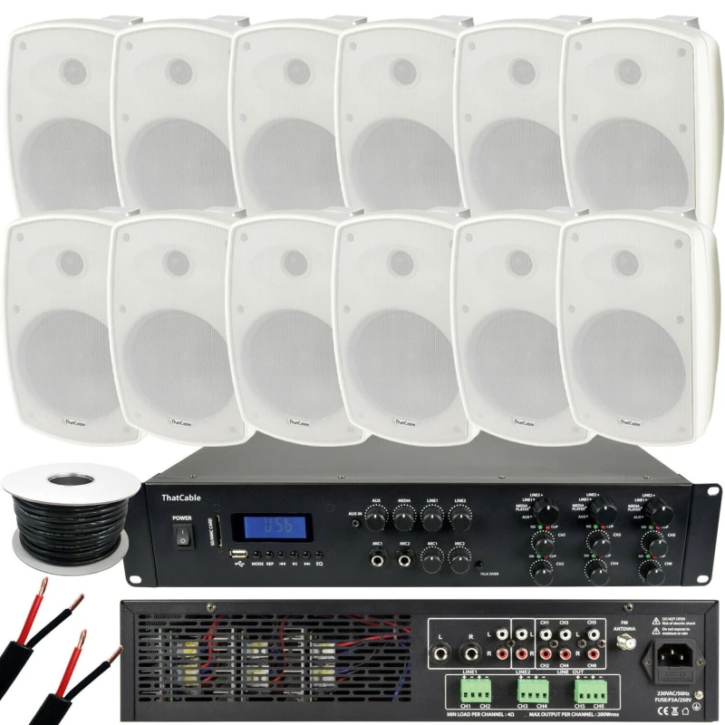 Image of Loops 1200W LOUD Outdoor Bluetooth System 12x White Speaker Weatherproof Music Player White unisex