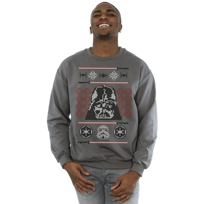 Image of Star Wars Star Wars Men Christmas Vader Head Fair Isle Sweatshirt in Charcoal Size: Small Charcoal S Male 5057981559497