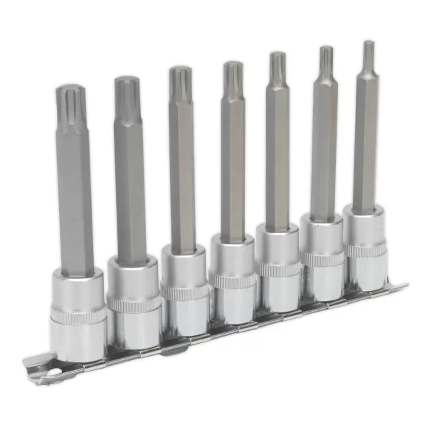 Image of Genuine SEALEY AK6233 Ribe Socket Bit Set 7pc 3/8Sq Drive 95mm