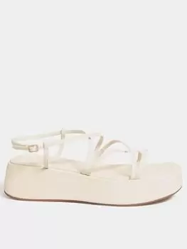 image of Yours Extra Wide Fit Strappy Flatform - White, Size 5, Women