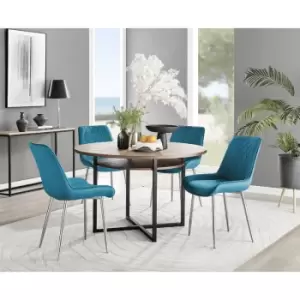Image of Furniturebox Adley Brown Wood 120cm Storage Dining Table & 4 Blue Pesaro Silver Leg Velvet Chairs