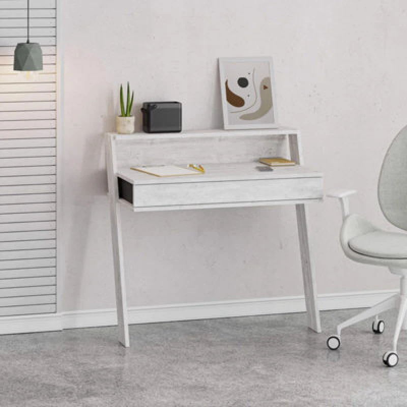Image of FWStyle 1 Drawer 1 Shelf Home Office Wall Mounted Study Desk Ancient White White