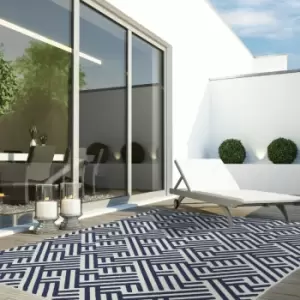 Image of Antibes AN04 Blue White Linear 120cm x 170cm Rectangle - Blue and Ivory
