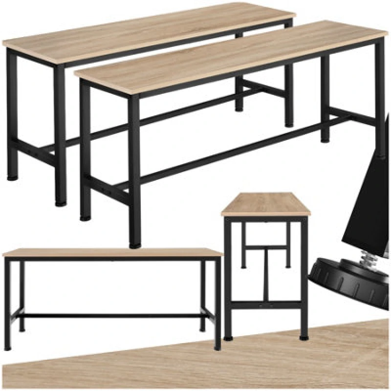 Image of Tectake Pair Of Benches Fairfield 108 X 32.5 X 50 Cm - Industrial Wood Light, Oak Sonoma