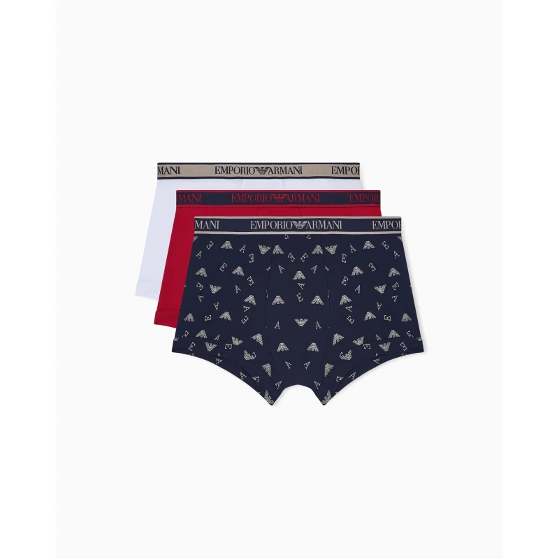 Image of Emporio Armani Mens Core Logo Boxer Brief 3 Pack Red/Navy/Beige male Small