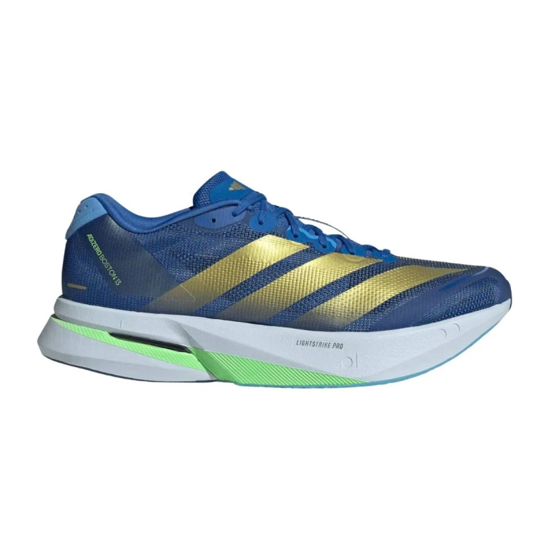 Image of Adidas Adizero Boston 13 Shoes Blue Gold SS26, Size UK 11