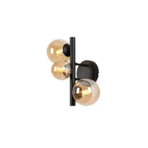 image of Marshall Wall Lamp, 3 Light G9, Satin Black, Amber Plated Glass