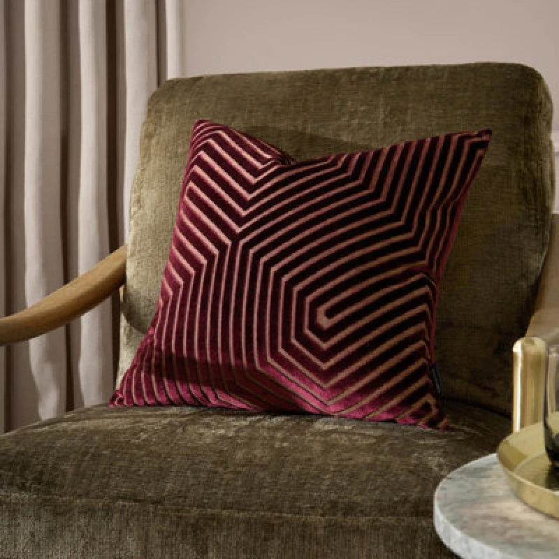Image of Paoletti Paoletti Evoke Cut Velvet Cushion in Burgundy Size: 45cm x 45cm Burgundy 45cm x 45cm Unisex 5025532355140