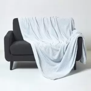 Image of HOMESCAPES Pastel Blue Mora Faux Fur Velvet Throw 160 x 200cm - Blue