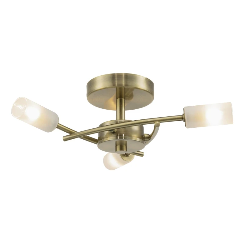 Image of Happy Homewares Contemporary Designer 3-Arm Ceiling Light Fitting with Frosted Tubular Glass Shades in Metallic Gold Metallic Gold Unisex