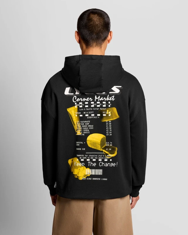Image of Lyle & Scott Mens Corner Market Graphic Hoodie in Black