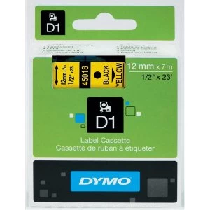 image of Dymo 45018 Black on Yellow Label Tape 12mm x 7mm