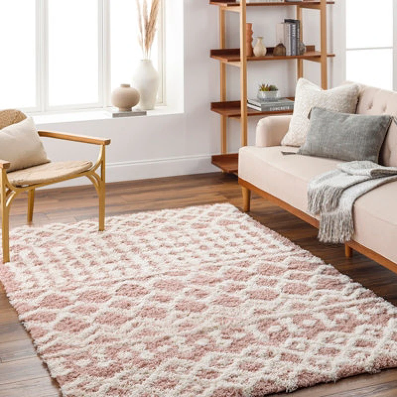 Image of Livabliss Shaggy Geometric Plush Pile Peach Nour Area Rug 130 X 170 Cm - Easy Care, Non Shedding, Ideal For Living Room & Bedroom