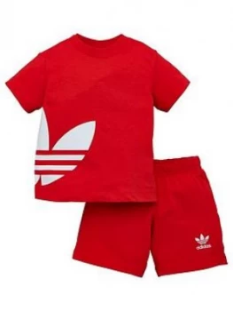 Image of Boys, adidas Originals Big Trefoil Shorts Tee Set - Red, Size 0-3 Months
