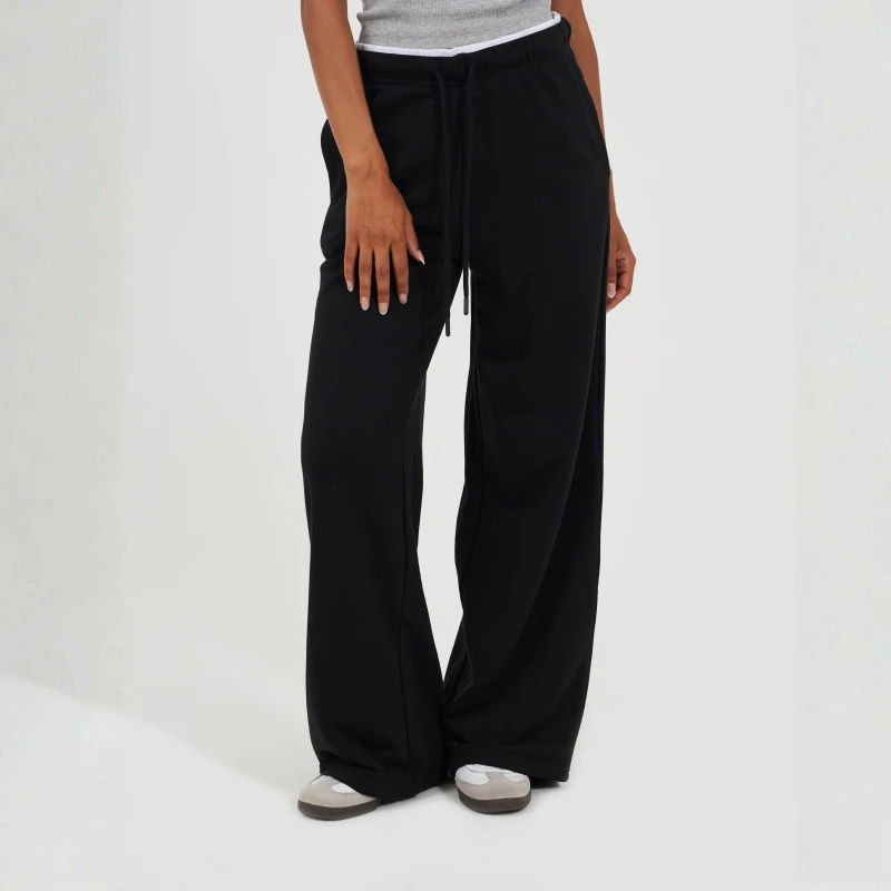 Image of Brave Soul BS Womens Wide Leg Jogger with Contrast Double Waistband Detail Black/White female 16 (XL)