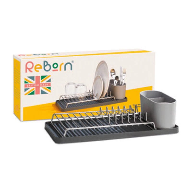 Image of ReBorn Recycled Versatile Made in Britain 6 Plates Compact Draining Rack Dark Grey unisex