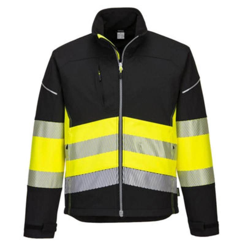 Image of Portwest PW3 Mens Hi Vis Class 1 Softshell Jacket PW375BKYXXL Colour: Black / Yellow