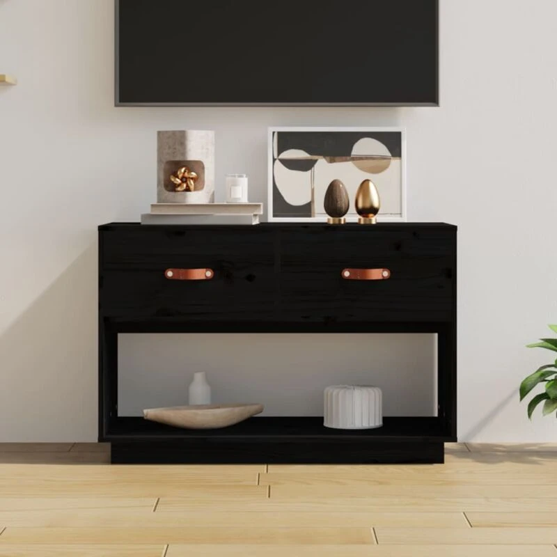 Image of vidaXL TV Cabinet Black 90x40x60cm Solid Wood Pine, Black 821526