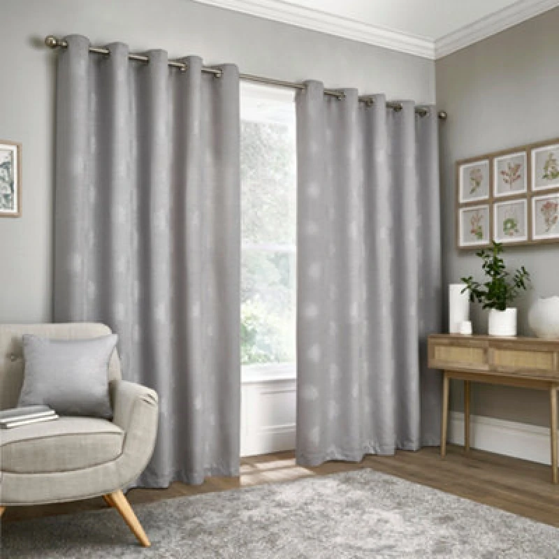 Image of Appletree 'Harvest' Jacquard Pair of Eyelet Curtains in Silver Size: 167cm width x 137cm drop Silver Unisex 167cm width x 137cm drop