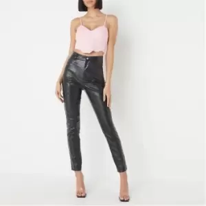 Missguided Croc Faux Leather Slim Leg Trousers - Black