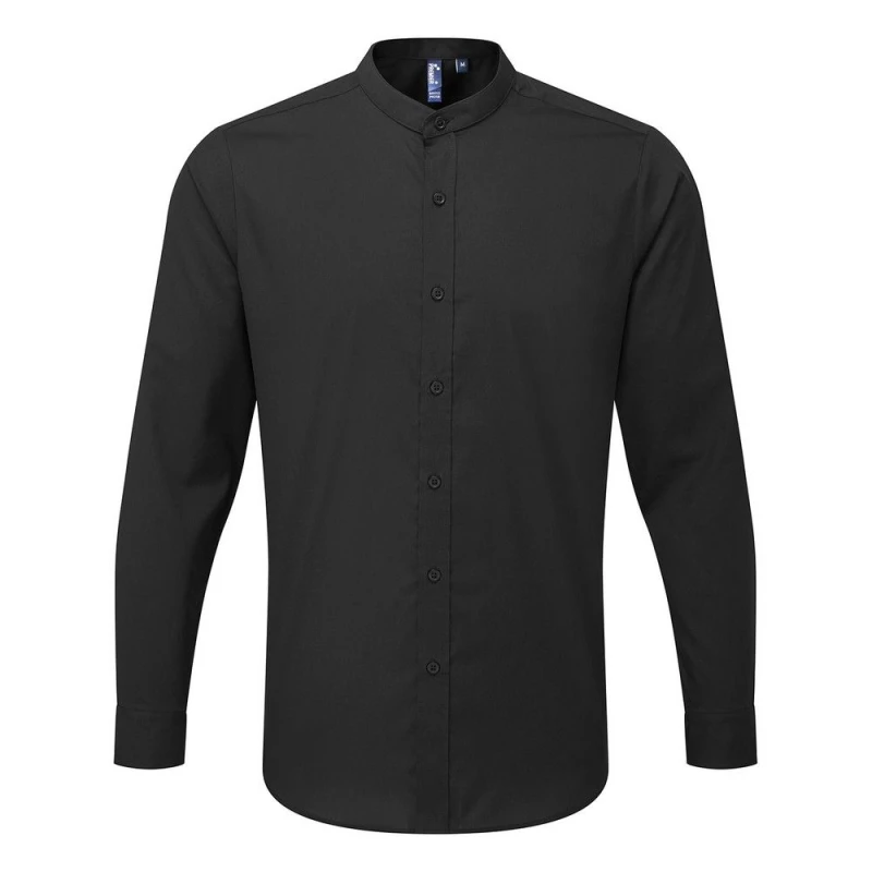 Image of Premier Premier Men Banded Collar Long-Sleeved Formal Shirt in Black Size: X-Small Black XS Male 5063425954384