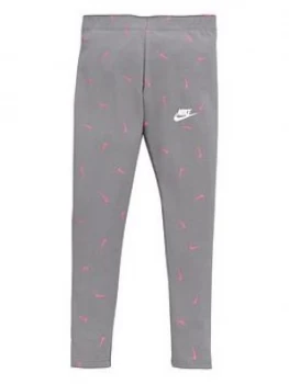 image of Nike Girls NSW Favorites All Over Print Leggings - Grey/Pink Size M Women