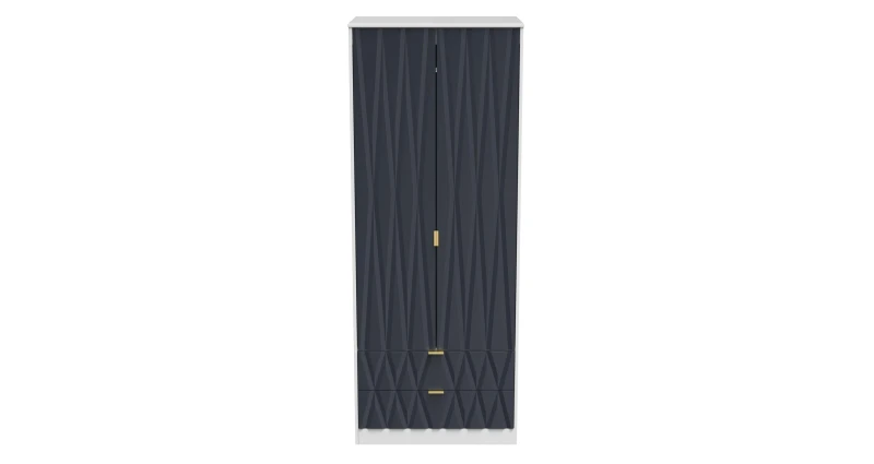 Image of Welcome Furniture Ready Assembled Diamond 2 Door 2 Drawer Wardrobe In Indigo Matt & White, Blue DIF081IMW