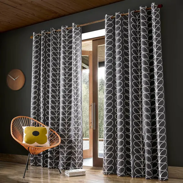 Image of Orla Kiely Linear Stem Curtains, 229 x 183cm, Charcoal