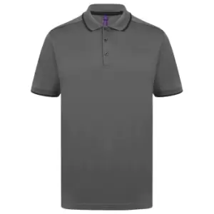 image of Henbury Mens HiCool Tipped Polo Shirt (L) (Charcoal/Black)