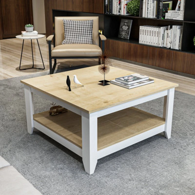 Image of Decorotika Lea 90 Cm Square Coffee Table Sapphire Oak White