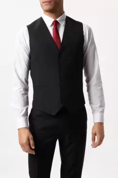 image of Slim Fit Black Twill Suit Waistcoat