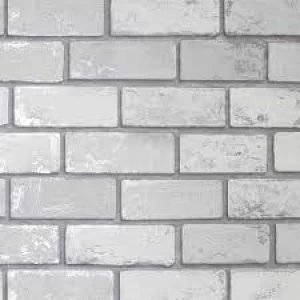 Image of Arthouse Metallic Brick Effect Wallpaper White/ Silver Paper