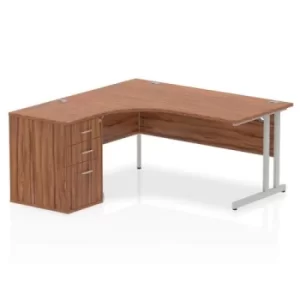 image of Impulse 1600 Left Hand Cantilever Workstation 600 Pedestal Bundle Walnut