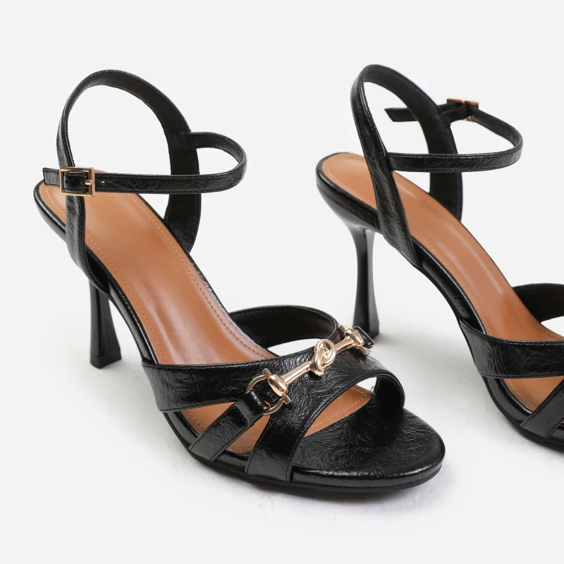 Image of Where's That From 'Delina' Mid Heels With Metal Detailing Black