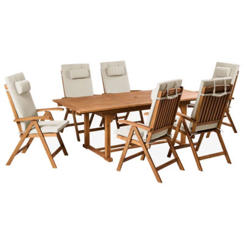 Image of Beliani Garden Dining Set 6 Seater Java Premium Acacia Wood Taupe