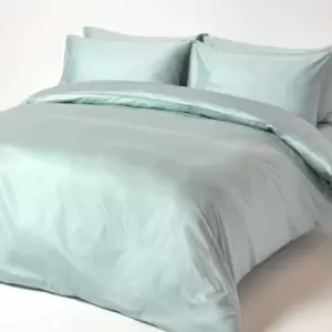 Image of Duck Egg Blue Organic Cotton Duvet Cover Set 400 Thread count, Double - Duck egg blue - Duck egg blue - Homescapes