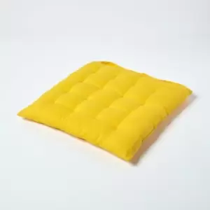 image of Yellow Plain Seat Pad with Button Straps 100% Cotton 40 x 40cm - Homescapes