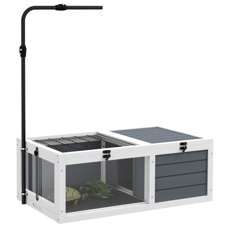 Image of PawHut Tortoise House Wooden Tortoise Table - Grey D40-033V00GY