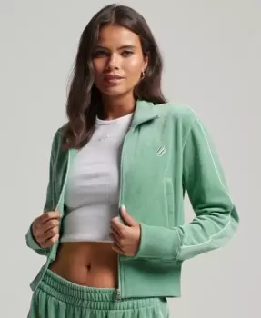 Image of Superdry Womens Code S Logo Velour Track Top Green / Granite Green - Size: 6