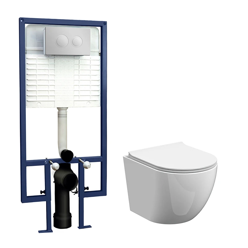 Image of Balterley Wall Hung Toilet Pan, Seat Concealed Cistern Push Button Plate, 323mm in White White Unisex