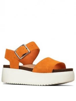 image of Clarks Botanic Strap Leather Wedge Sandal - Amber