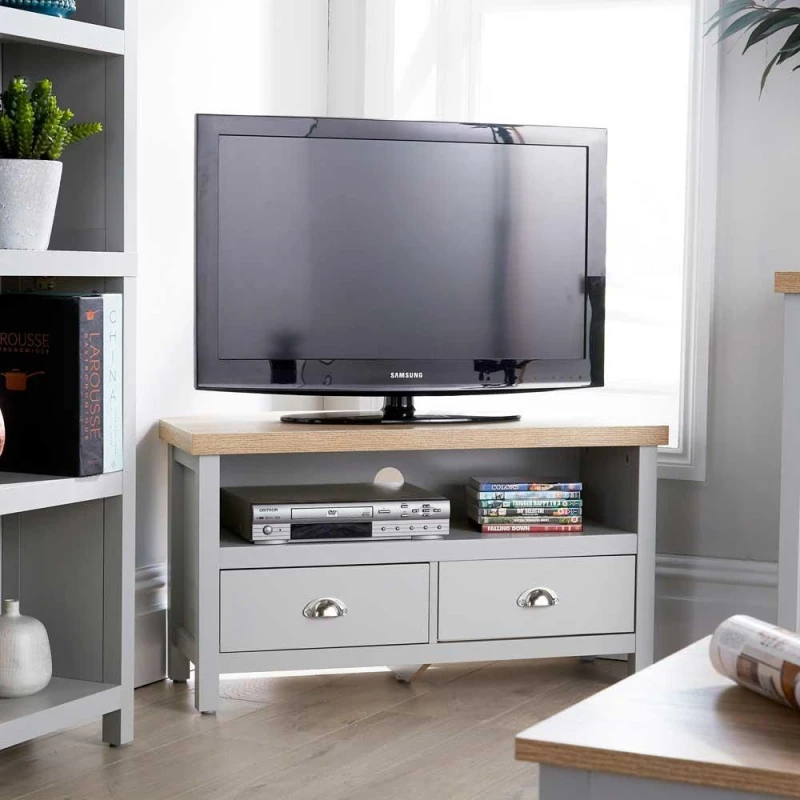 Image of Home Source Avon 2 Drawer Corner TV Unit Stand Grey