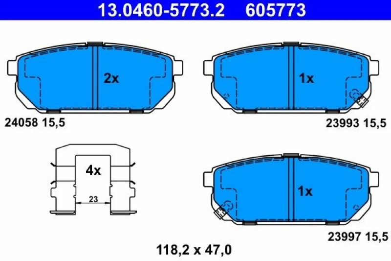 Image of ATE 13.0460-5773.2 Brake pad set with acoustic wear warning, with accessories Brake Pad Set,disc brake (402)