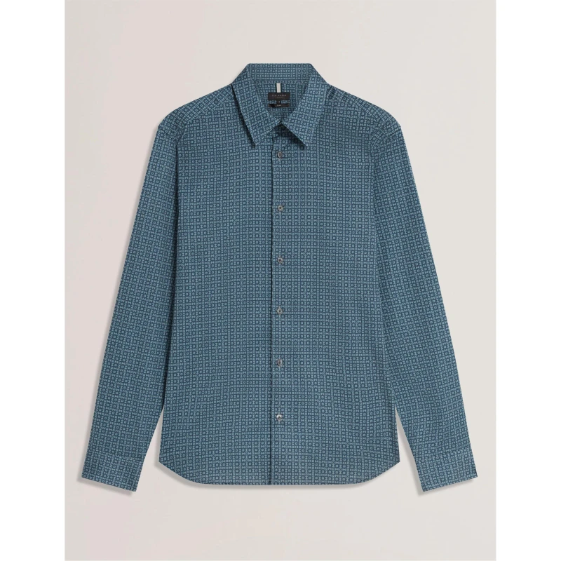 Image of Ted Baker Mens Long Sleeve Geometric Patterned Shirt Navy male S (2)