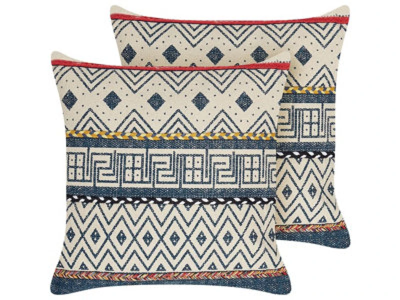 Image of Beliani Set Of 2 Decorative Cushions Souk Cotton 50 X 50 Cm Multicolour Geometric Pattern