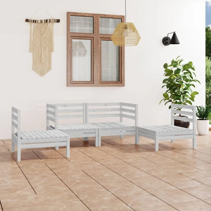 Image of VIDAXL 4 Piece Garden Lounge Set White Solid Pinewood Vidaxl 8720286684054