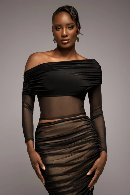 Image of Goddiva Womens Asymmetrical Top Goddiva Bardot Noir Female 42
