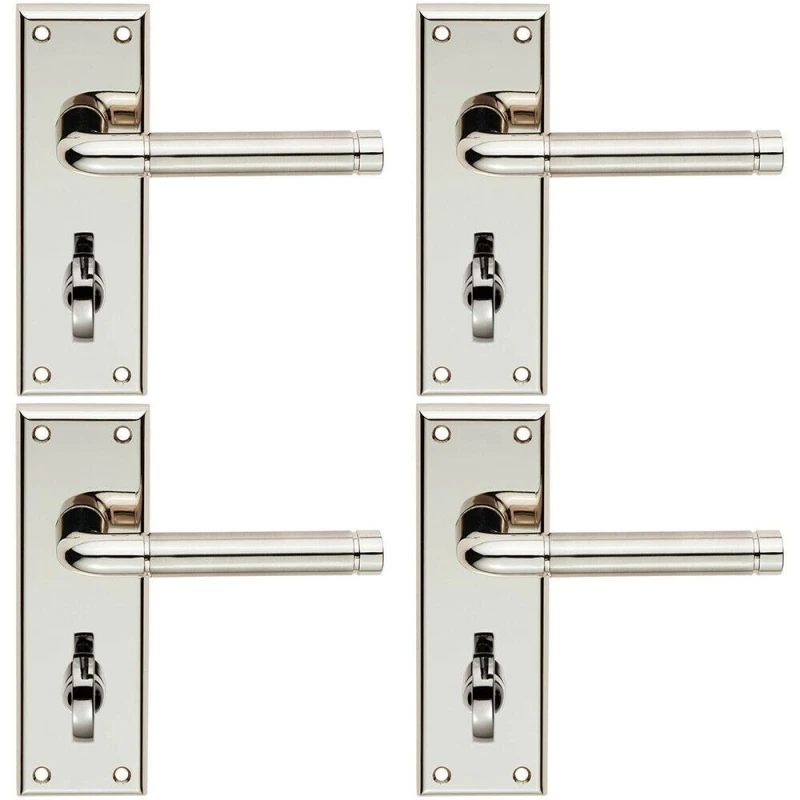 Image of Loops 4x PAIR Round Bar Lever on Bathroom Backplate 150 x 50mm Polished & Satin Nickel Metallics