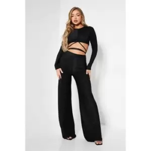 image of I Saw It First Glitter Wide Leg Trousers - Black